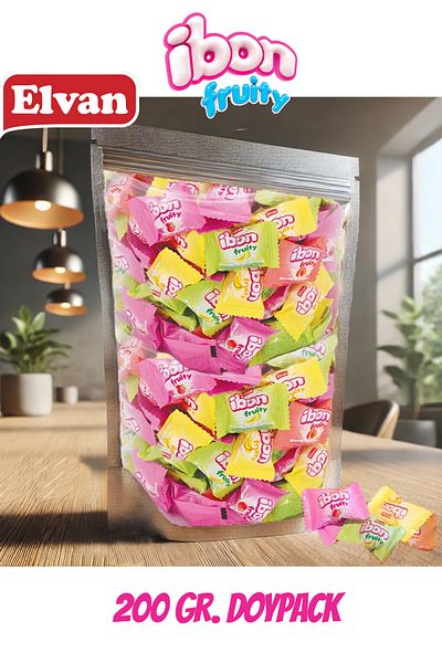 Elvan Ibon Milk Fruit Candy 200 Gr. Small Size Bulk Doypack Strawberry Melon Peach Banana