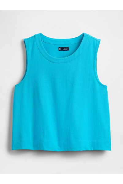 GAP Kadın Mavi Organik Pamuk Heavyweight Crop Bluz