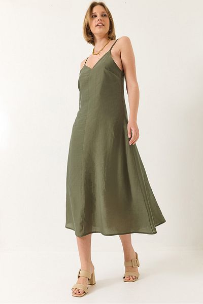 Bianco Lucci Women's V-Neck Thin Strap Hidden Zipper Lined Modal Dress 5978 60281032