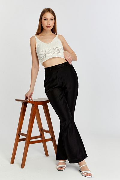 Bolivente Black Linen Flare Leg Woven Trousers
