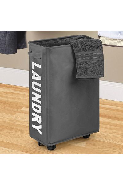 fulina 22" Laundry Baskets,with Handle and Wheels,for laundry room or bathroom ,Dark Grey,40L