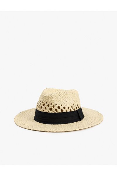 Koton Straw Fedora Hat with Tape Detail