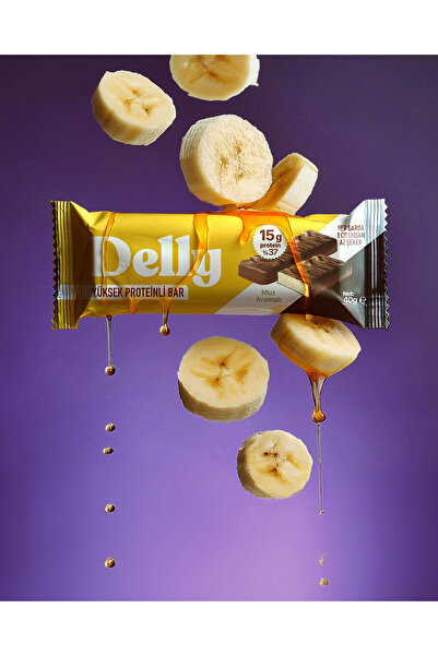 Delly 12 Adet Çikolata Kaplı, Yüksek Proteinli Bar, Muz Aromalı 40g