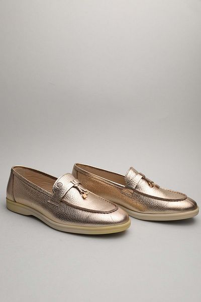 Gondol Mocasnic clasic de damă din piele naturală Gold Glitter 39 ttx.70143