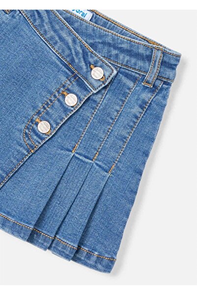 MAYORAL Girl's Pleated Detailed Denim Skirt Dark Blue 3902