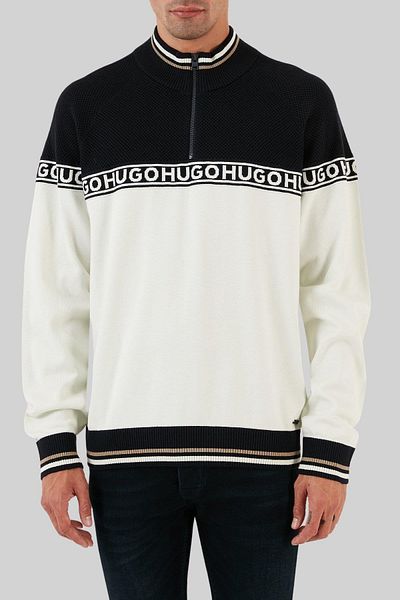 HUGO Cotton and Silk Blend Regular Fit Half Zipper High Collar Sweater Men's SWEATER 50492800 410