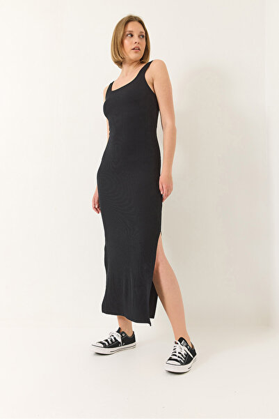 Bianco Lucci Women's Strappy Square Neck Slit Detailed Ottoman Midi Dress 295 60283176