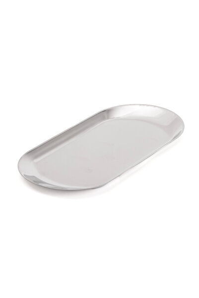 Aslı Hediyelik Small (19 cm) Oval Silver Stainless Steel Boat & Snack Bowl & Sauce Bowl Plate
