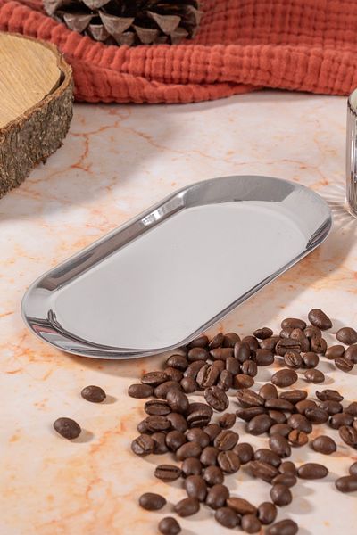 Aslı Hediyelik Small (19 cm) Oval Silver Stainless Steel Boat & Snack Bowl & Sauce Bowl Plate