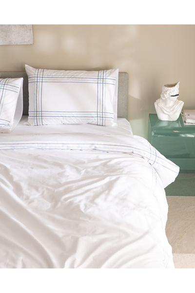 Madame Coco Holly Double 100% Cotton Duvet Cover Set - White/Turquoise