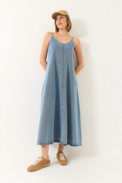 Bianco Lucci Kadın İnce Askılı Uzun Denim Elbise 6058 60281039
