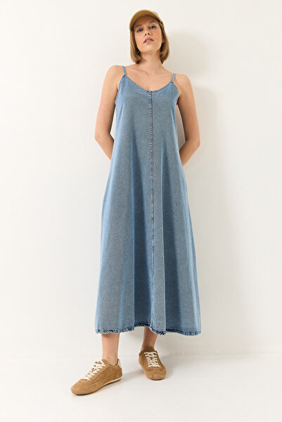 Bianco Lucci Kadın İnce Askılı Uzun Denim Elbise 6058 60281039