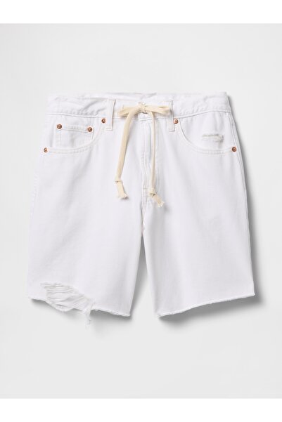 GAP Kadın Beyaz 8" Mid Rise '90s Loose Denim Bermuda Şort