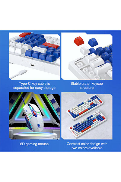 T-WOLF مجموعة لوحة مفاتيح وماوس للألعاب، لوحة مفاتيح ميكانيكية RGB مدمجة 98 مفتاحًا مع كابل Type-C سلكي