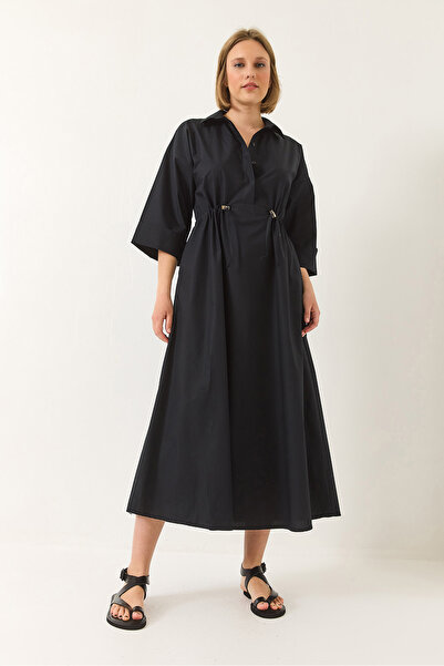 Bianco Lucci Γυναικείο φόρεμα ποπλίνα με ρυθμιζόμενο μισό μανίκι με κουμπιά 60283194