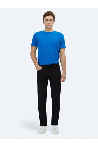 Kip Black Plain Woven Slim Fit Casual Cotton Blended Trousers