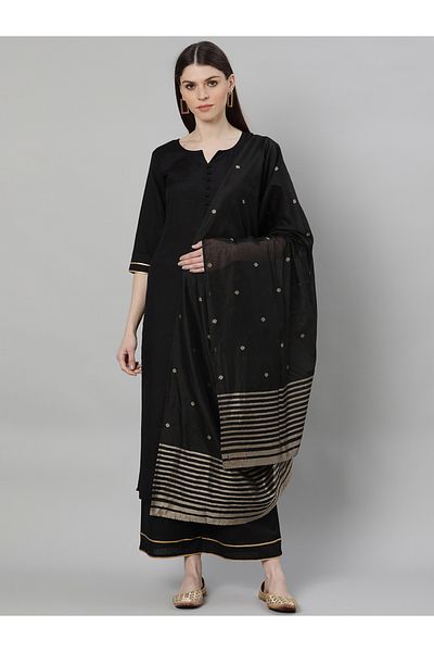 Libas By Styli Solid Straight Kurta and Solid Palazzo with Dupatta Set