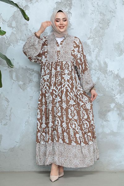 Neva Style Patterned Mink Hijab Dress 30015V