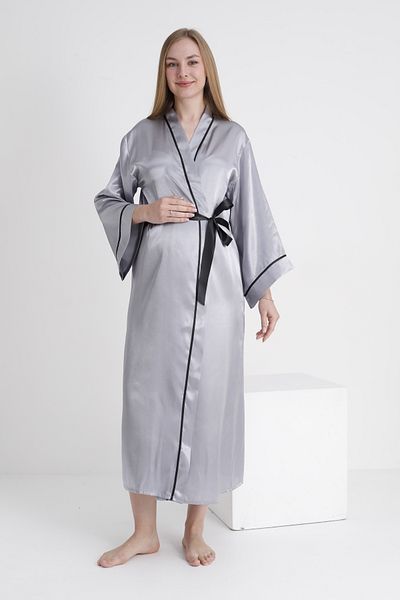 Miss Dünya Lissa Piping Bat Sleeve Maternity and Maternity Satin Dressing Gown