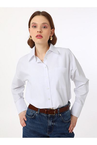 Benin Long Back Poplin Tunic with Pocket Detail - White - Benin