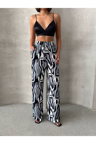 İLKCET MODA Patterned Wide Leg Viscose Women's Trousers