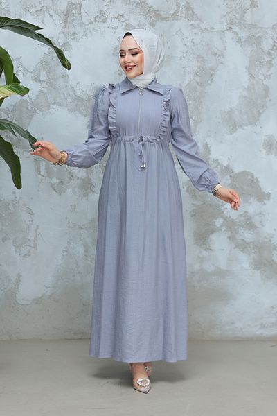 Neva Style فستان حجاب رمادي بسحاب 17021GR
