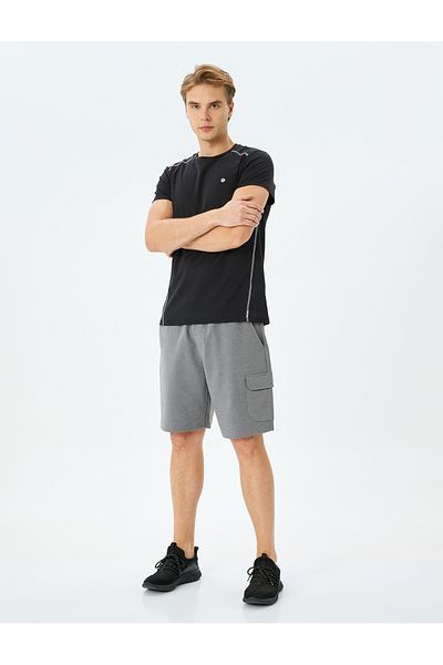 Koton Cotton Blend Sports Shorts with Lace-Up Waist and Flap Pocket Detail