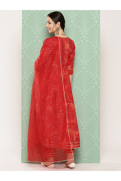 Libas By Styli Anarkali Kurta and Mid Rise Trouser with Organza Dupatta Set