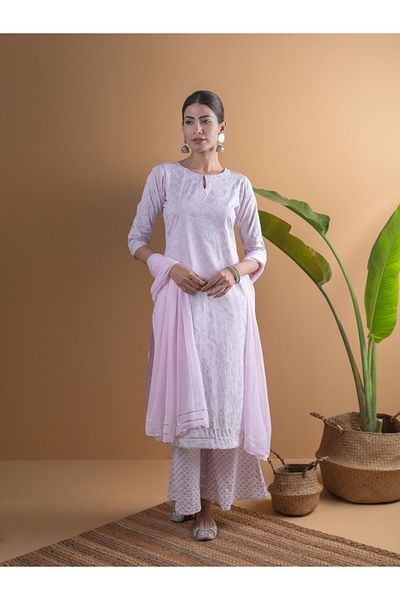 Libas By Styli طقم كورتا مستقيمة مطبوعة مع بالازو ودوباتا شيفون سادة