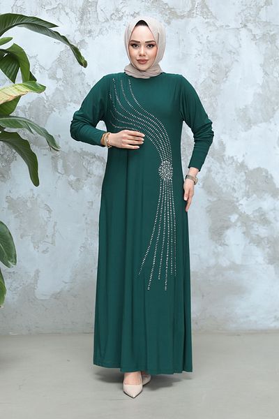 Neva Style Φόρεμα με Σμαραγδένιες Πράσινες Χάντρες 9345ZY