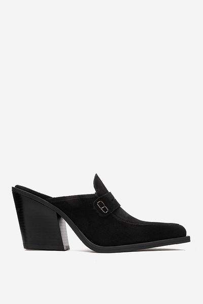 Dericlub Women's Pointed Toe Heeled Western Slippers Real Leather Zy 8039 Black