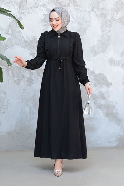 Neva Style Zippered Black Hijab Dress 17021S