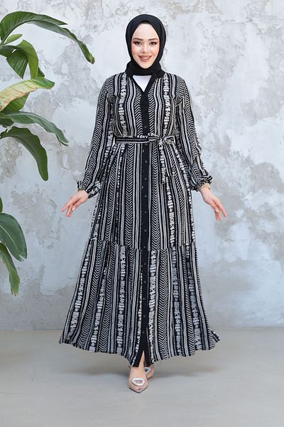 Neva Style Rochie neagră cu hijab cu model 23921S