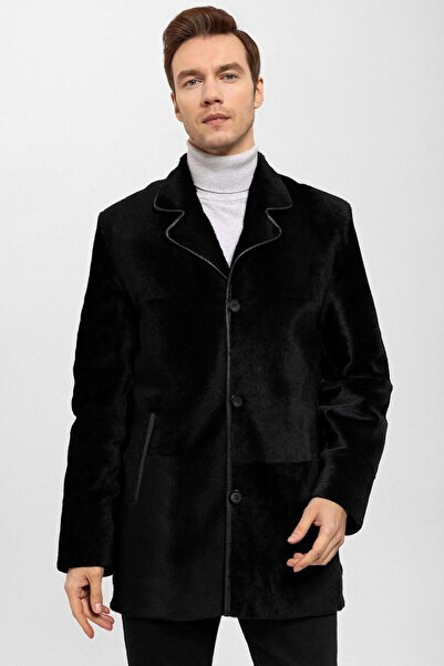 Deriderim Black Richard Lined Wool Men's Genuine Leather Coat
