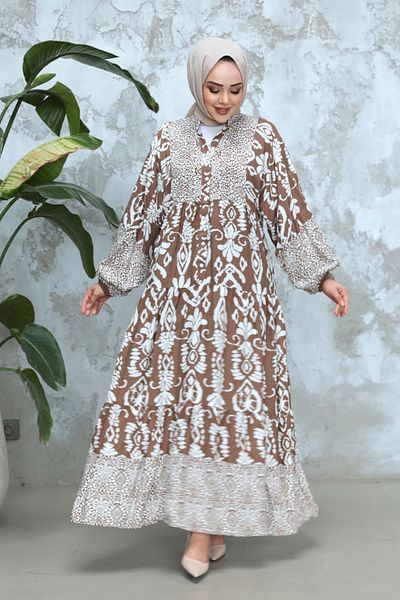 Neva Style Φόρεμα Hijab με σχέδιο Mink 30015V