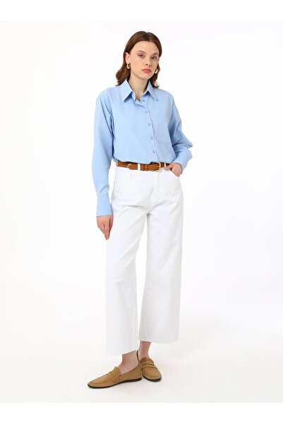 Benin Poplin Kumaş Cep Detaylı Arkası Uzun Gömlek - Mavi -