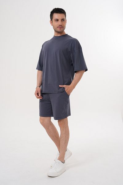 ACTIVE MODA - MEN'S SMOKED SHORT SLEEVE TSHIRT - SHORTS SET 2-PIECE PLUS SIZE OVERSIZED COTTON