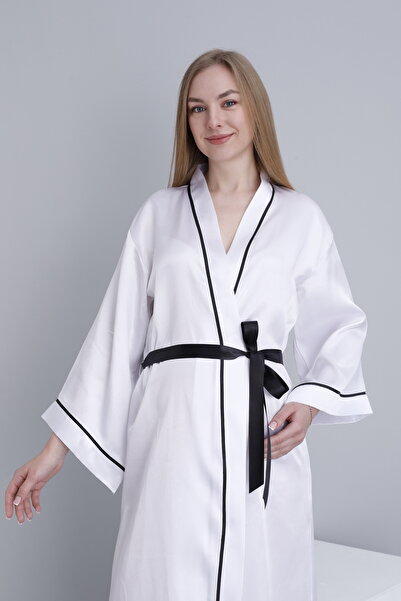 Miss Dünya Lissa Piping Bat Sleeve Maternity and Maternity Satin Dressing Gown