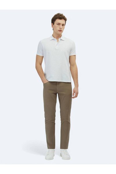 Kip White Patterned Polo Neck Cotton Blend T-Shirt
