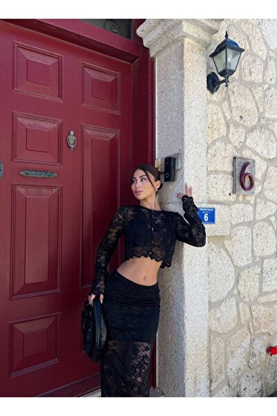 Friday Mood Women's Lace Embroidered Skirt&Blouse Set