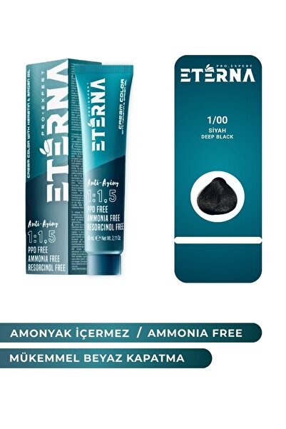 Organik İçerikli Amonyaksız Saç Boyası 1/00 SİYAH 60 ml ve Oksidan 90 ml