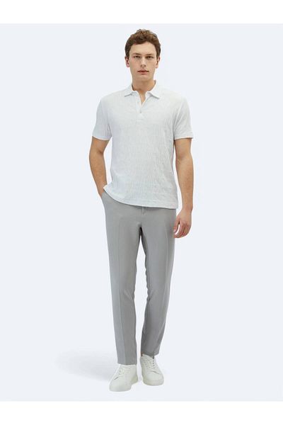 Kip White Patterned Polo Neck 100% Cotton T-Shirt