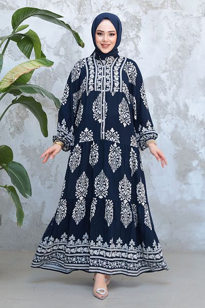 Neva Style Φόρεμα Hijab με μοτίβο λουλουδιών Navy Blue 18242L