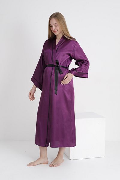 Miss Dünya Lissa Piping Bat Sleeve Maternity and Maternity Satin Dressing Gown