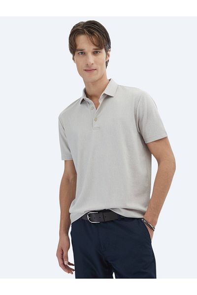 Kip Beige Jacquard Polo Neck T-Shirt