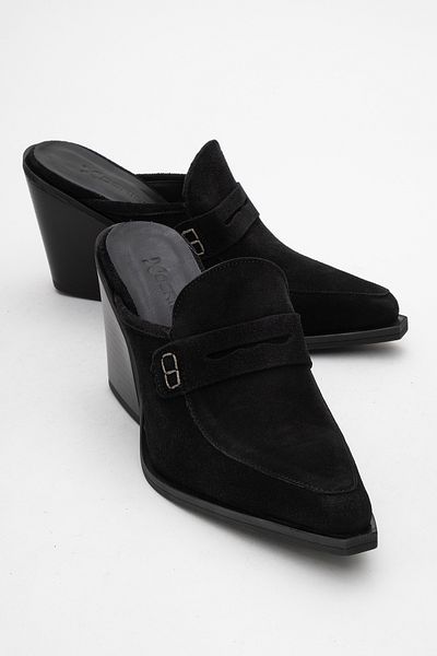 Dericlub Women's Pointed Toe Heeled Western Slippers Real Leather Zy 8039 Black