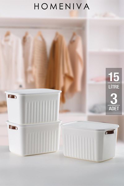 HOMENIVA 3 Pcs Storage Box Mix 15 Lt Multi-Purpose Organizer Box with Lid, Decorative Storage Box