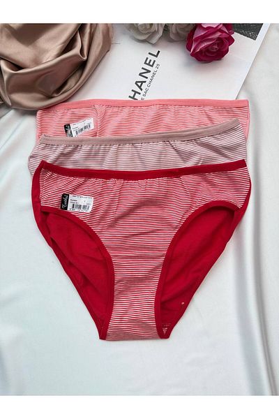 Tutku Berry Striped Bikini Model 3-Piece Panty Set