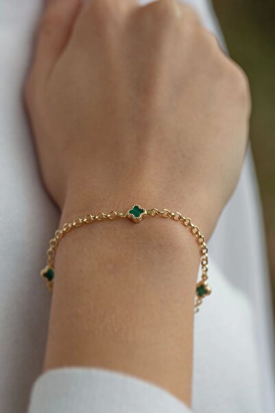 Çgk Çiğdem Gürel Kuyumculuk Kadın Gerçek Altın Yeşil Yonca Detaylı Zincir Bil...