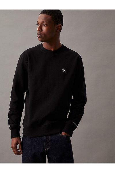 Calvin Klein Pánské logo značky Detailní cyklistický límec Regular Fit černý svetr J30J314536-BAE